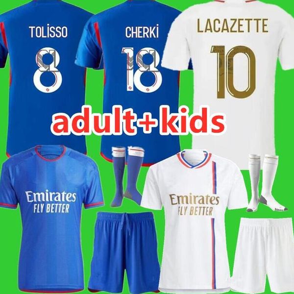 Yetişkin Kitler 2023 2024 Yeni Ol Soccer Jersey Maillot Dijital Futbol Gömlek Toko Ekambi Bruno G Cherki Aouar Beyaz Lyon Erkekler Çocuk Kit Üniformaları Tee 0011