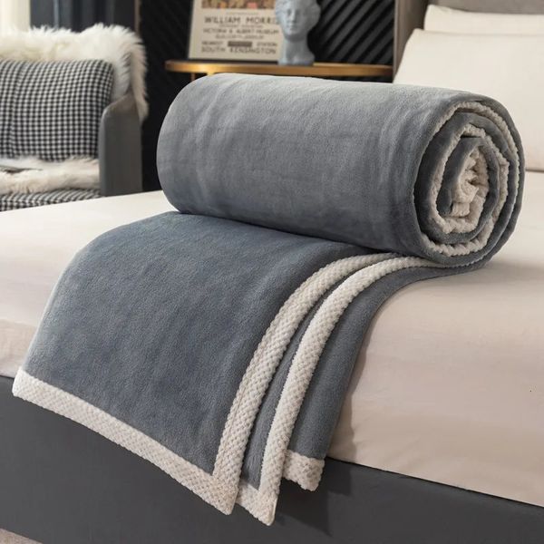 Cobertores dupla face leite veludo quente outono cobertor para cama sofá macio calor único duplo confortável não cabelo derramamento colcha 230928