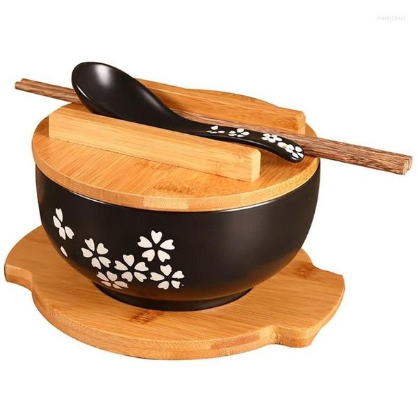 Schüsseln Schüsseln Japanischer Stil Clogkery Schüssel Koreanische Vintage Nudeln Reis Keramik Instantnudeln Essstäbchen Deckel Löffel Pad Drop Hausgarten Dh87G