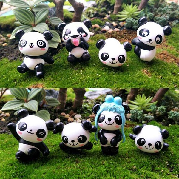 Figurine decorative 8 pz/lotto Simpatico Panda Figurina Statua in miniatura Decorazione Mini Fata Giardino Personaggio dei cartoni animati Animale Mestiere in resina