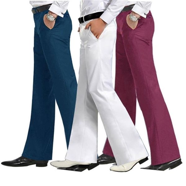 Primavera calças largas masculinas calças formais sino inferior calça dança terno branco tamanho 28-30 31 32 33 34 36 37 210715220m