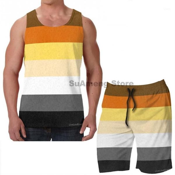 Homens Tracksuits Verão Casual Engraçado Imprimir Homens Tank Tops Mulheres Gay Bear Orgulho Flag Board Beach Shorts Define Fitness Sem Mangas1797