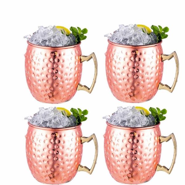 4 adet 550ml 18 ons Moskova Mule Mug Paslanmaz Çelik Dökümlü Bakır Kaplamalı Bira Kupa Kahve Kupası Bar Drinkware303W