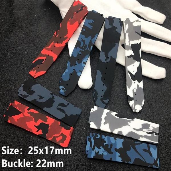 Assista Bandas 25x17mm Vermelho Azul Preto Cinza Camo Camoflag Silicone para Cinto Big Bang Strap Watchband Band com Hub Logo On285c