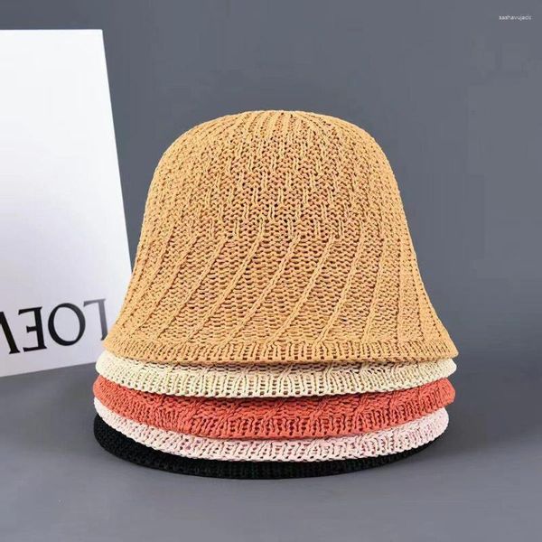 Berets 2023 Handmade Crochet Floppy Top Chapéus de Verão para Mulheres Oco Out Knit Dome Bucket Hat Wide Brim Dobrável Beach Caps