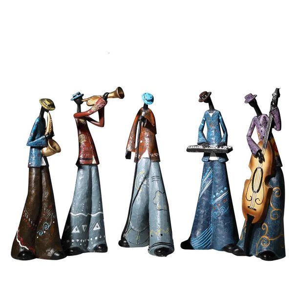 Dekorative Objekte Figuren Kreative Rockband Figuren Harz Retro Musikinstrument Musiker Statue Heimdekoration Saxophon Gitarre Sänger WF108 230928