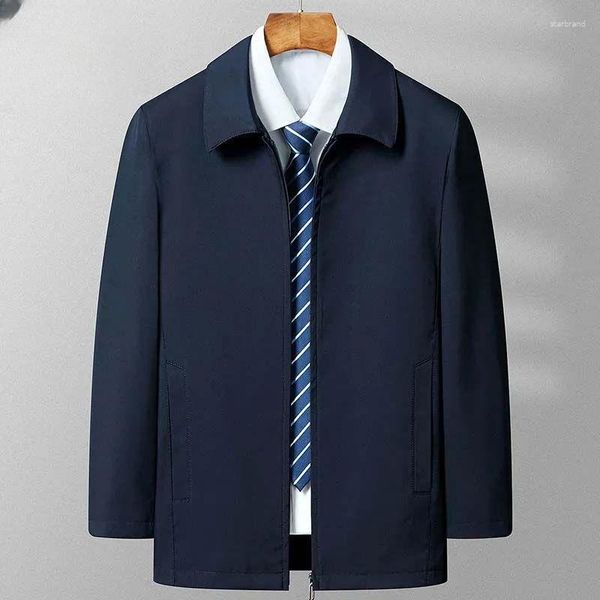 Мужские куртки 2023, мужские весенне-осенние модные деловые повседневные пальто, мужские пальто с отложным воротником на молнии, офисная свободная верхняя одежда D260