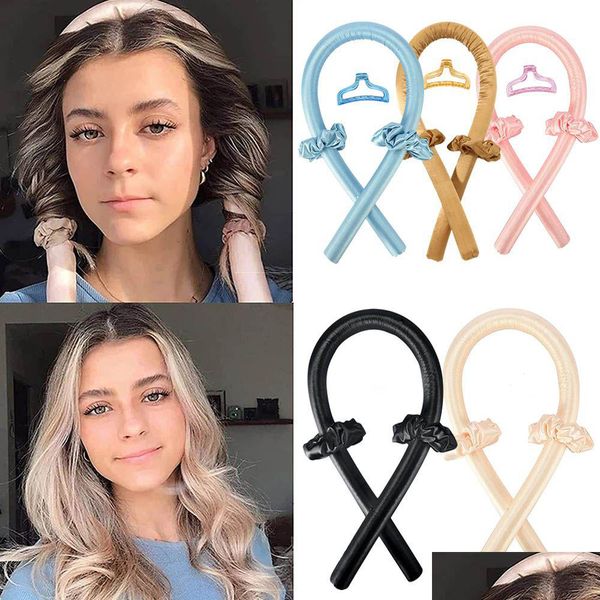 Stirnbänder Neue Seide Heatless Curling Stirnband Nicht Steif Band Curler Für Lange Friseur Set Lazy Slee Lockiges Haar Stick Drop Lieferung dhfip