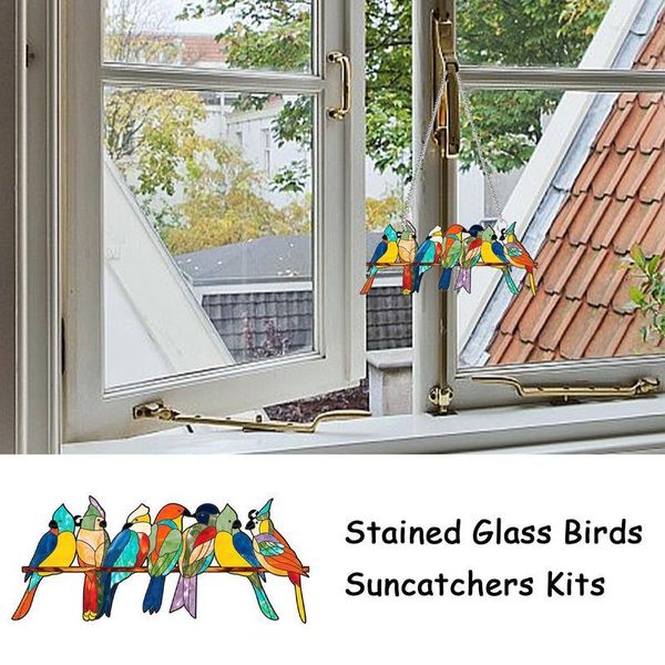 Dekorative Figuren aus Metall, gebeizt, Vogel-Panel, Glas, Fenster, zum Aufhängen, Mini-Hausornamente, niedlicher Sonnenfänger mit Saugnapf zur Dekoration