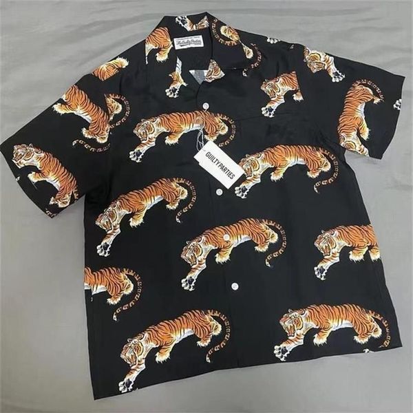 Camisas casuais masculinas 2021ss tigre padrão impressão wacko maria havaí camisa homens mulheres 11 qualidade camiseta top tees266o