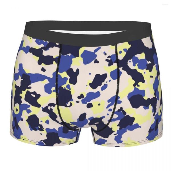 Cuecas homens moda amarelo e roxo camuflagem roupa interior estilo militar exército engraçado boxer shorts calcinha homme macio