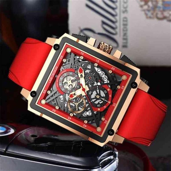 Top Brand Orologi rettangolari da uomo Orologio da uomo al quarzo Moda Sport di lusso Cronografo impermeabile Orologio in silicone 210624267e