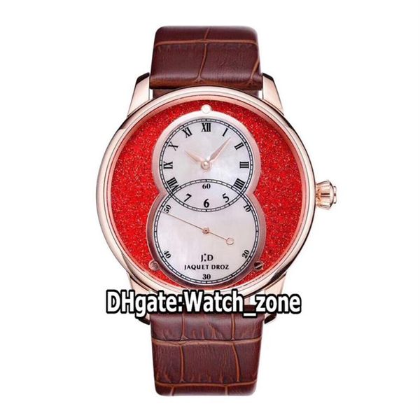 Neue Pierre Jaquet Droz Grande Seconde Circled J014013340 A2824 Automatik-Herrenuhr, rotes weißes Zifferblatt, Roségoldgehäuse, Lederarmband Wa2324