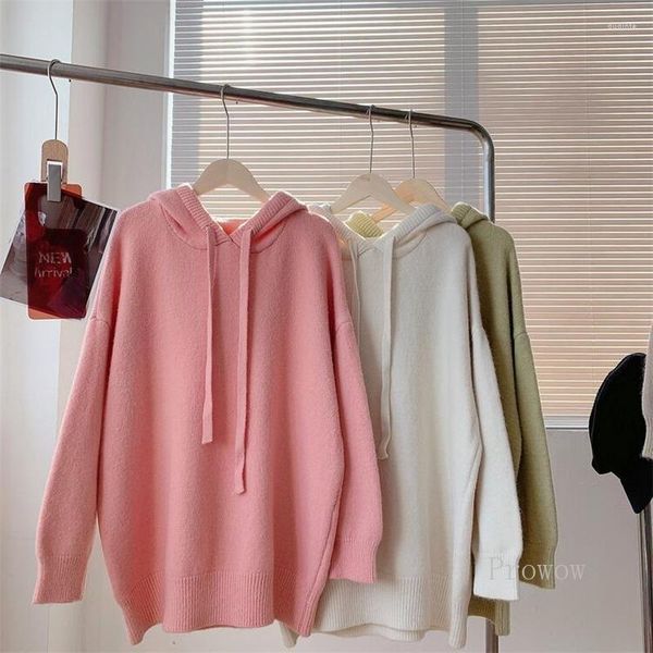 Maglioni da donna Maglione lungo oversize con cappuccio Pullover da donna taglie forti Maglioni bianchi rosa Autunno inverno Streetwear spesso