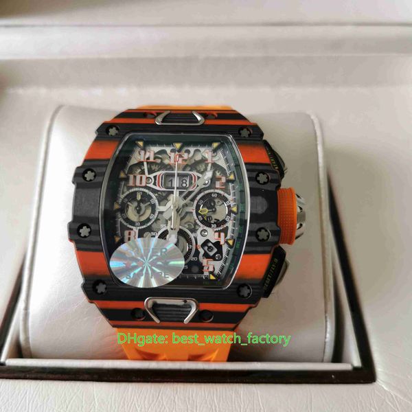 Super Factory Mens Watch 44mm x 50mm McLaren RM11-03N RAFA NTPT Esqueleto Fibra de Carbono Cronógrafo Workin Relógios ETA 7750 Mecânico Automático Masculino Relógios de Pulso