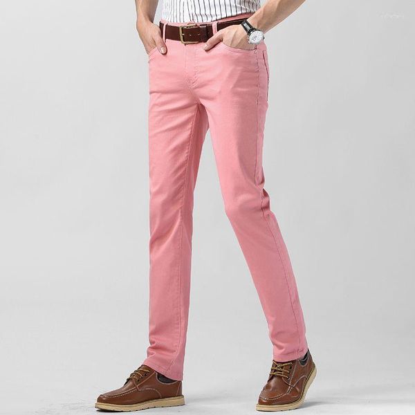 Herren Jeans Frühling Jugend Stretch Slim Fit Gerade Rosa Hosen Hübsche Mode Vielseitig Lässig Für Arbeitsmänner