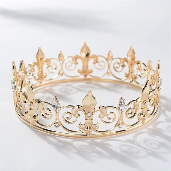 Corone e diademi in metallo per uomo Royal Full King Crown Prom Cappelli da festa Costume Cosplay Accessori per capelli Clip in oro Barrettes2817
