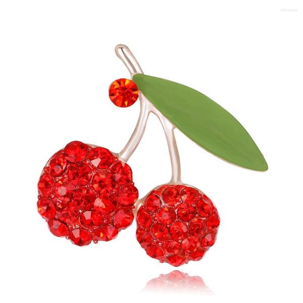 Broches vermelho strass cereja para mulheres deliciosas frutas casamentos escritório casual broche pinos presentes