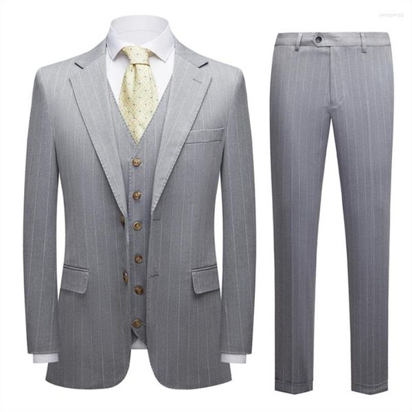 Erkekler Suits Plyesxale açık gri erkek çizgili üç parçalı veste homme lüks mariage erkekler için iş resmi takım elbise q1458