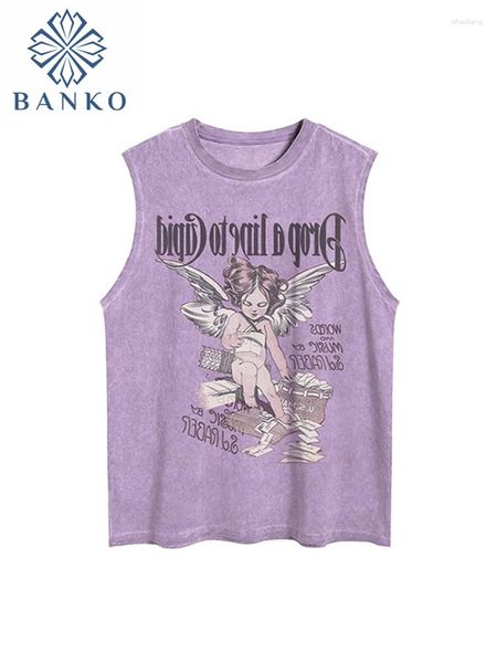 Kadın Tankları Hip Hop Yaz Grunge Vest Kawaii Koyun Karikatür Karakter Baskı Tank Top Sıradan Harajuku Moda 2000S Estetik Kpop