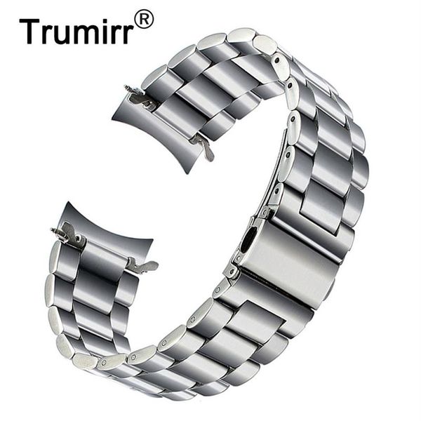 Cinturino premium in acciaio inossidabile per Samsung Galaxy Watch 46mm Sm-r800 Cinturino sportivo con cinturino con estremità curva Bracciale da polso Argento Nero Y278v