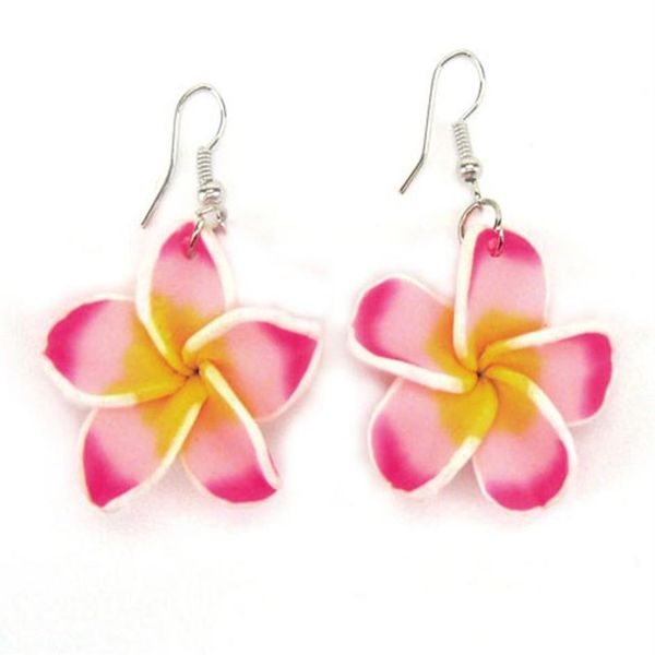 Günstigste Fimo-Frangipani-Blumen-Tropfenohrringe, Fimo-Polymer-Ton-Blumen-Mode-Ohrringe, Kunststoff-Blumen-Schmuck309M