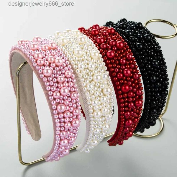 Headwear Acessórios para o cabelo Tecido Prego Bead Wide Brim Pearl Headband Moda Acessórios para o cabelo Mulheres Tendência Hairband Hair Band Hoop Girl Headwear 3326 Q231005