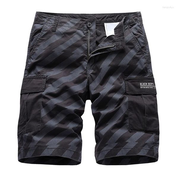 Männer Shorts Sommer Baggy Multi Pocket Military Cargo Männlich Baumwolle Khaki Herren Gestreiften Taktische Kurze Hosen Kein Gürtel