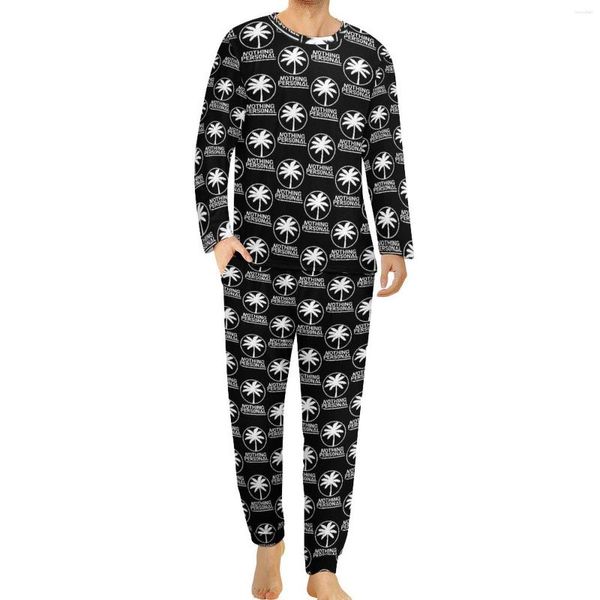 Homens sleepwear palmeiras pijamas mangas compridas plantas impressão 2 peça casual pijama conjuntos primavera homem design romântico tamanho grande casa terno