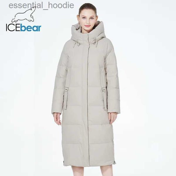 Damen Daunenparkas ICEbear 2023 Maxi Long fe Wintermantel schlanker warmer Reißverschluss elegante Damen Baumwolljacke Kapuzenparka GWD3953I L231005