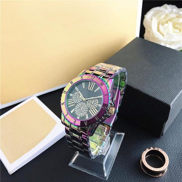Montre homme relógios masculinos tag movimento de quartzo relógio de diamante completo feminino roxo relógios de pulso clock264c