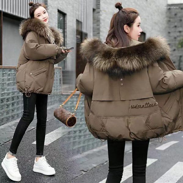 Trench femminile 2023 Donne Down Cotton Cotton Winter Giacca femmina Parkas Short Short Outwear Caldo Calco di pelliccia Artificiale OverCOAT