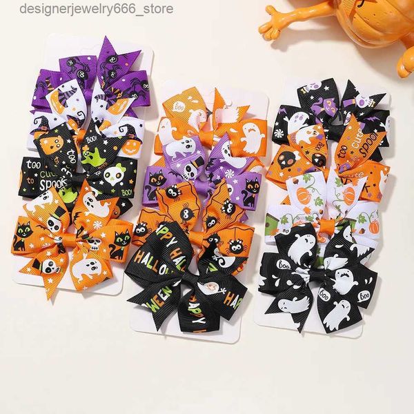 Copricapo Accessori per capelli 4 pezzi / set Ragazze Halloween Zucca Archi Fermagli per capelli per bambini Divertente Nastro Bowknot Forcina Copricapo Accessori per capelli per bambini Regali Q231005