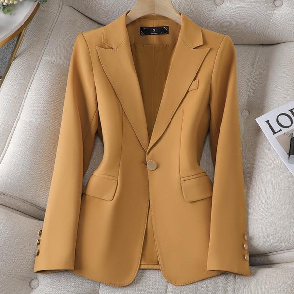 Damenanzüge Hohe Qualität Gelb Kaffee Schwarz Damen Einzelverschluss Blazer Jacke Frauen Weiblich Solide Langarm Business Arbeitskleidung Formal