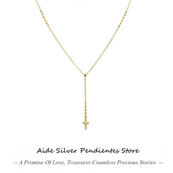 Ожерелья с подвесками AIDE Y-образная цепочка из бисера с подвеской в форме креста, ожерелье с золотым покрытием 18 карат, ювелирные изделия из серебра 925 пробы, женское ожерелье Colgante Collier Joyeria 231005