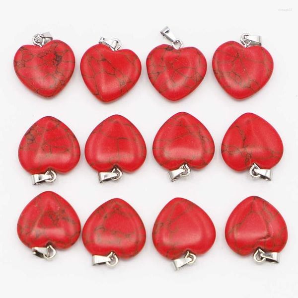 Pingente colares de alta qualidade natural vermelho turquesa coração pingentes colar sorte minerais cura encantos diy jóias acessórios atacado
