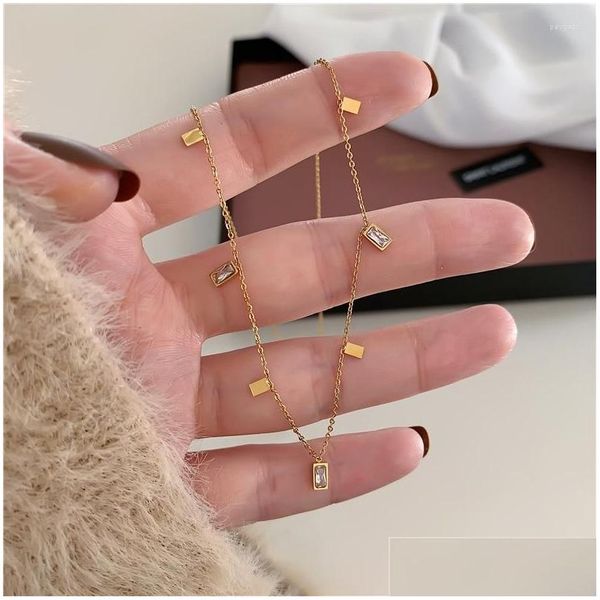 Collane con ciondolo Collane con ciondolo 2023 Dainty Water Drop Triangolo Rec Cz Zircone Fascino Collana girocollo per donna Acciaio inossidabile Oro Dhods