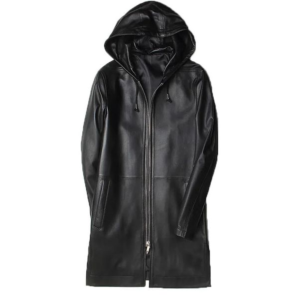 Männer Leder Faux Natürliche Echte Kleidung Schaffell Jacke Mittellangen Anorak Mantel Pelz Frühling und Herbst 231005