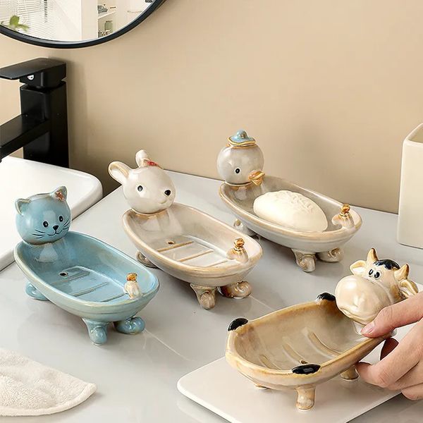 Portasapone Cartone animato a forma di animale Portasapone Portasapone in ceramica Cartone animato Simpatico portasapone a forma di vasca Accessori per il bagno 230926