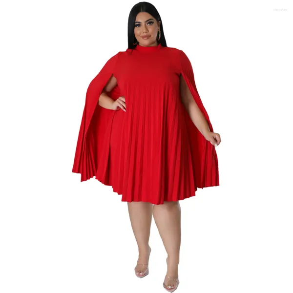 Plus Größe Kleider XL-5XL Büro Dame Solide Plissee Lose Mini Kleid Lange Kittel Hülse Party Vestidos Chiffon Club Roben herbst