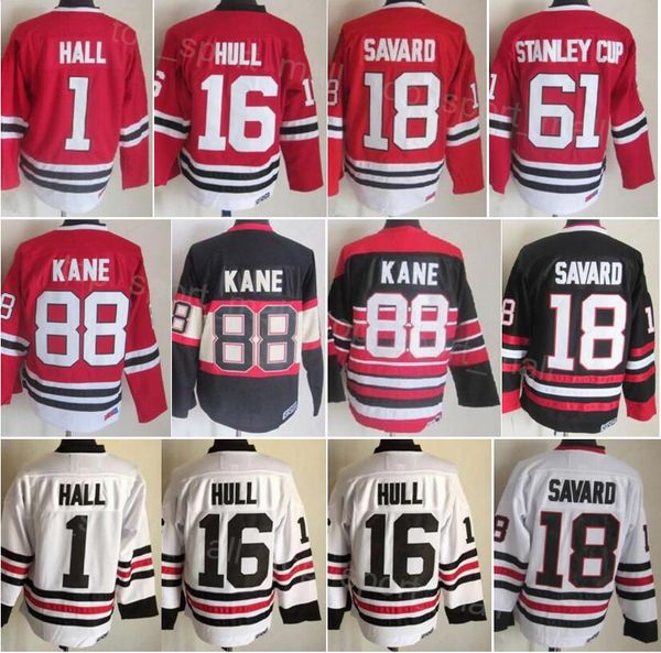 Erkekler Retro Hokey 1 Glenn Hall Jersey Emekli 16 Brett Hull 18 Denis Savard 61 Stanley Kupası 88 Patrick Kane 27 Jeremy Roenick 2 Duncan Keith Vintage Classic All Smitched