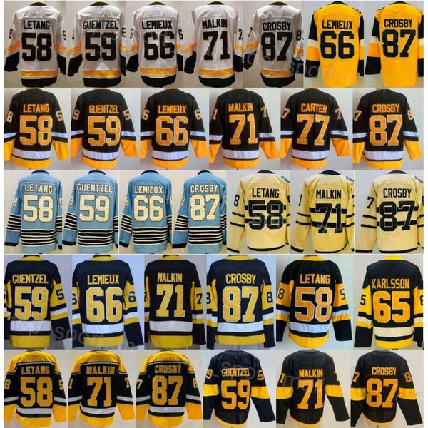 Männer Eishockey 87 Sidney Crosby Trikots 71 Evgeni Malkin 59 Jake Guentzel 58 Kris Letang 66 Lemieux Reverse Retro Stadium Series Centennial Classic Stickerei Sale