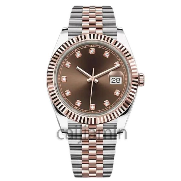 caijiamin - Relógio masculino 41 mm mostrador grande ouro rosa relógio mecânico automático pulseira de aço inoxidável 177K