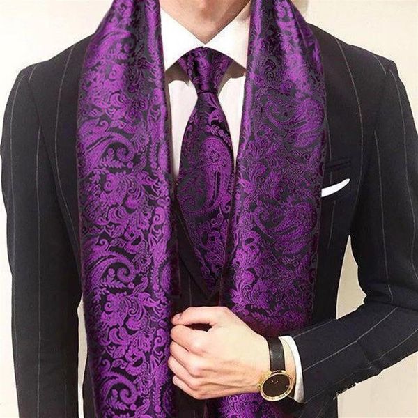 Schals Mode Männer Schal Lila Jacquard Paisley 100% Seide Krawatte Herbst Winter Casual Business Anzug Hemd Set Barry Wang1251g