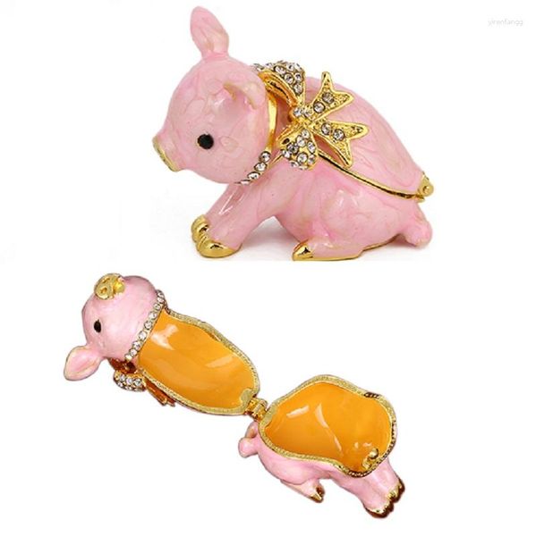 Figurine decorative 1PC simpatico maialino smaltato animale incernierato dipinto a mano portagioielli gioielli da collezione custodia porta anelli decorazioni per la casa regalo