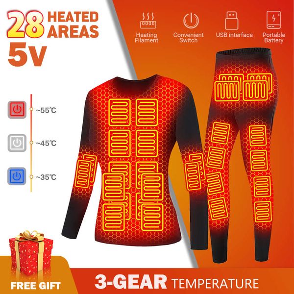 28 Alan Kış Termal Isıtmalı Ceket Kadınlar Isıtmalı iç çamaşırı USB Elektrikli Isıtma Giysileri Erkek Kayak Takım Moto Sonbahar Pantolon