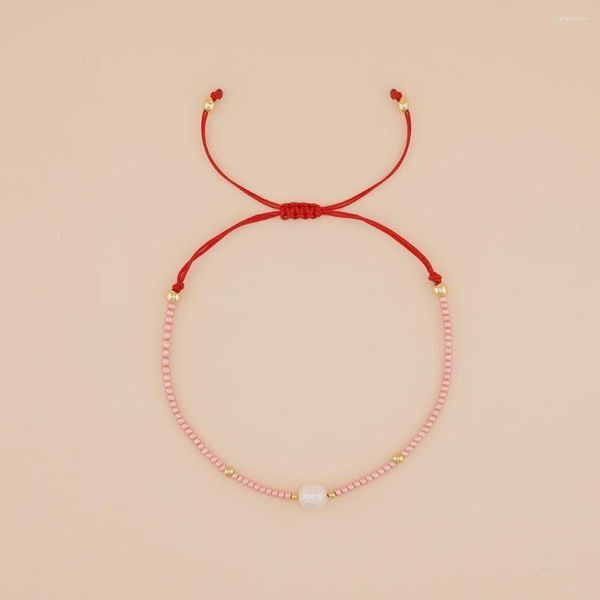 Strand go2boho em rosa semente grânulo vermelho corda amizade pulseira fina presente sorte verão minimalista bonito doce jóias