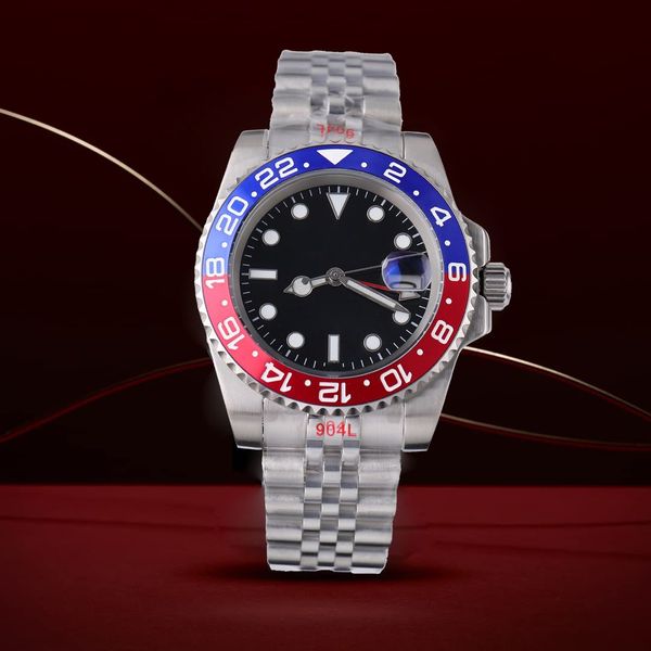 Homens de luxo relógios azul vermelho moldura preta dial relógios safira 2813 movimento mecânico automático relógio masculino de alta qualidade relógios de pulso à prova d'água