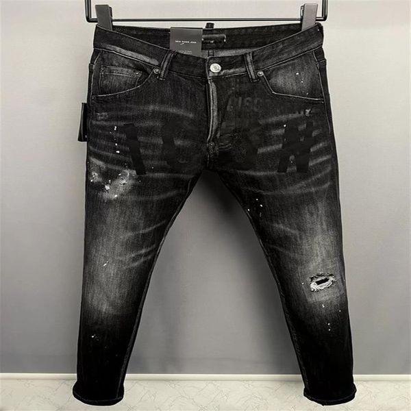 DSQ2 MEN Wash Cool Guy Jeans schwarz Klassische Mode Mann Hip Hop Rock Moto Herren Casual Design Ripped Distressed Skinny Denim Biker D255L