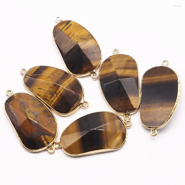 Collares colgantes Venta Natural Irregular Ojo de Tigre Conector de Piedra Rebanada Chapado en Oro Collar de Borde Encanto Joyería de Moda Al Por Mayor 5 Unids